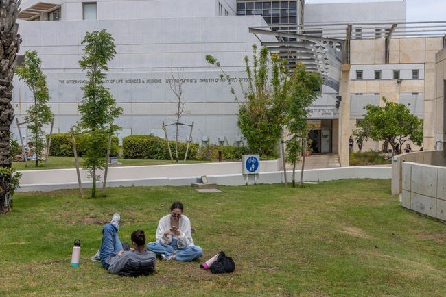 Студенты на лужайке в Тель-Авивском университете