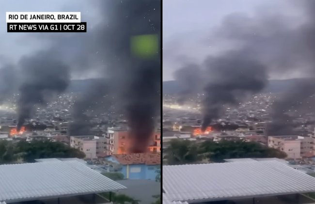 Вид на Рио с дымящимися кварталами