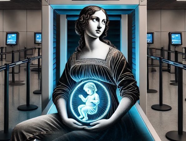 Иллюстрация Эстер Бол, создана с помощью нейросети, девушка с ребенком в животе