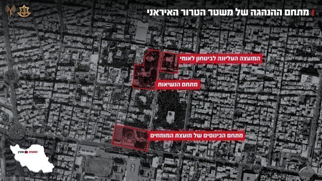 карта местности с отмеченной целью атаки в Тегеране